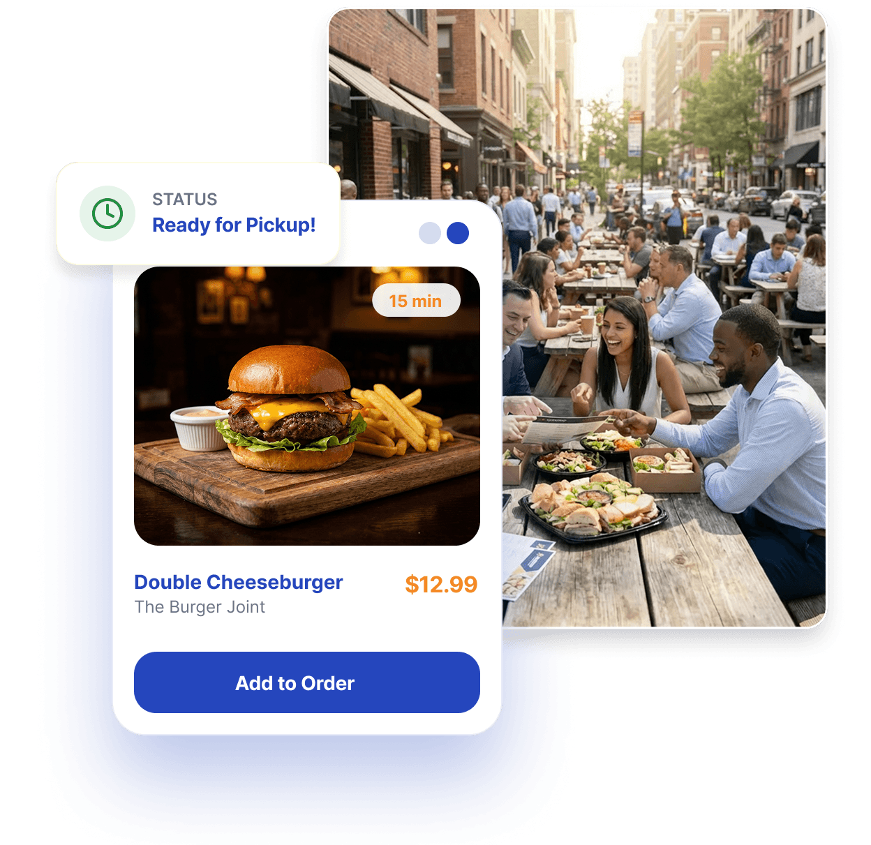 Curbside Pickup mobile app showing local restaurant ordering options